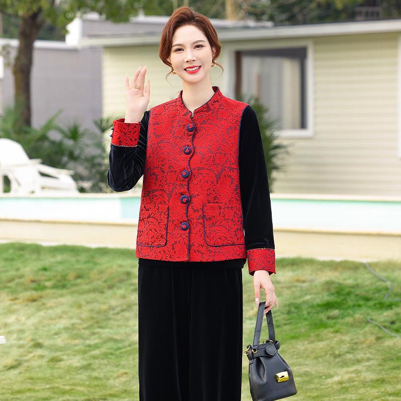

Spring Wedding Banquet Suit: Jacquard Gold Velvet Sleeveless Vest for Middle-Aged and Elderly Women L (up to 105 Jin)