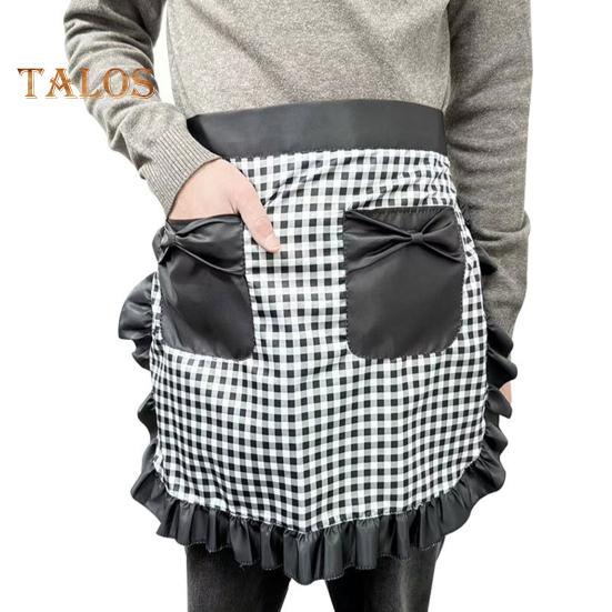 Kitchen Apron with Double Pockets Ruffle Trimmed Half Apron Adjustable Ties Western Pastry Work Clothes Apron