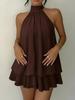 European & American Women's Backless Halter Strap Dress - Holiday Slim Fit with Puffy Short Skirt