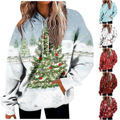 Damen Casual Fashion Weihnachtsdruck Langarm Pullover Hoodies Sweatshirts