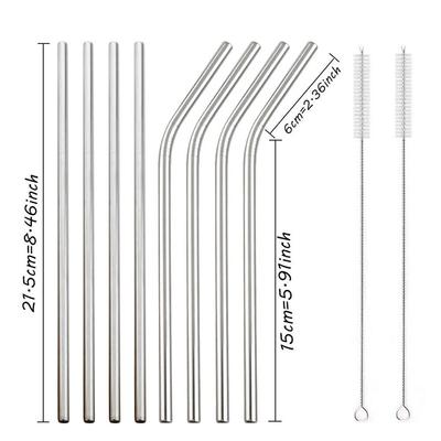 Multicolor 6mm Wide Drinking Straws Reusable Metal Straw Set Tea Juice Milk Straws With Cleaning Brush 304 Stainless Steel Straws