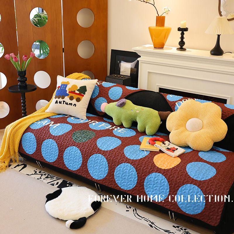 

Минималистичная нарядная подушка для дивана Круглогодичная Нейтральная Нескользящая Защищающая от царапин Накидка на сиденье Чехол на диван из антикварной ткани Полотенце Blue wave dot [All Year Round sanding]] 70 * 70cm