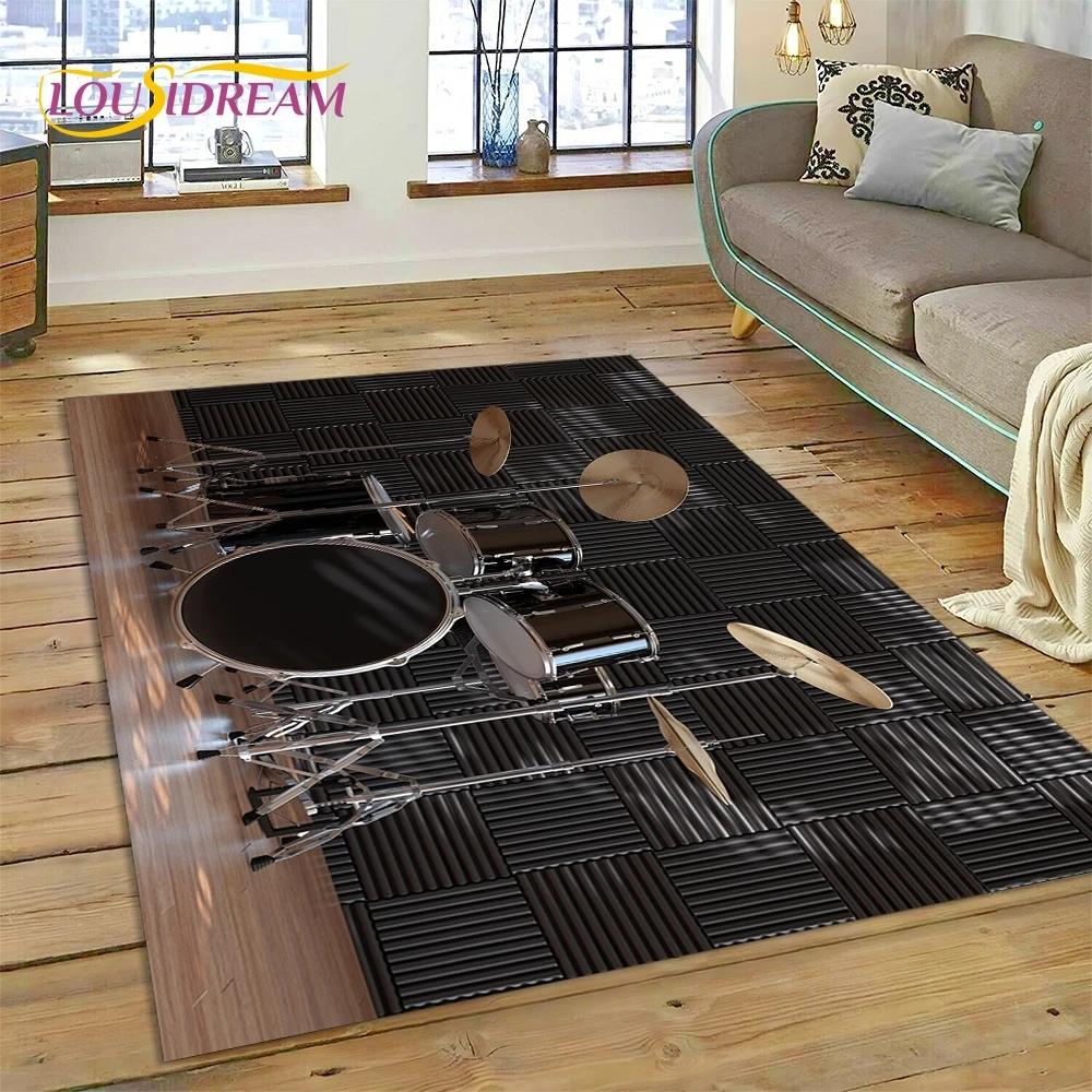 3D bicí sada Stojan na bicí Sada hudebních nástrojů Koberec do ložnice Obývací pokoj Domácí dekorace na pohovku, dětská velká dekorační podložka na podlahu