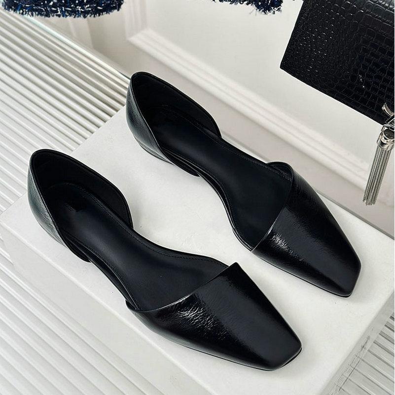 

Новые французские туфли-балетки с квадратным носком на весну/лето 2025 года, асимметричные ленивые туфли, элегантные полые одинарные туфли для женщин 40 чёрный