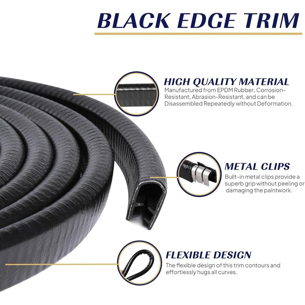 10M/32.8FT Edge Decorative Rubber U-Shaped Channel Strip with Metal Door Edge Protector Car Door Seal