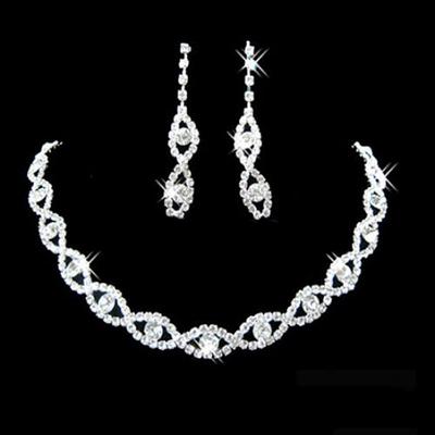 Women Rhinestone Twisted Necklace Dangle Earrings Bridal Wedding Jewelry Set