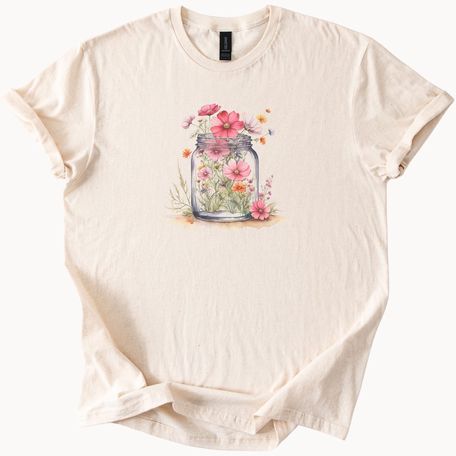 Wildflower Mason Jar T-Shirt Floral Graphic Tee Summer Cottagecore Shirt Nature Lover Gift Countryside Bloom Top 100