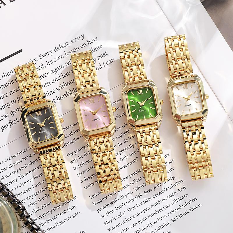 New Women's Vintage Fashion Trend Simple Luxury Leisure Square Dial Steel Strap  Noble Wristwatch