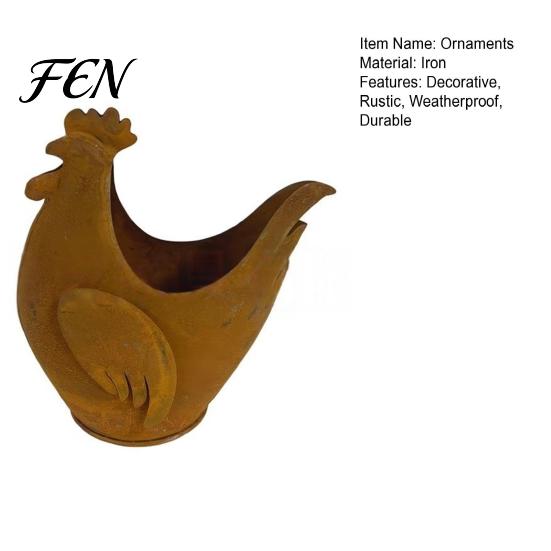 Country Style Home Garden Accents Rustic Rooster Ornament, Weather Resistant Flowerpot, Metal Sculpture Backyard Patio Landscaping for Outdoor