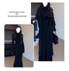 Beflocktes Schwarzes Lotos-Fischschwanzkleid mit Pelzfutter – Damen Herbst/Winter Schlanke Passform, Hoher Kragen, Langes Kleid