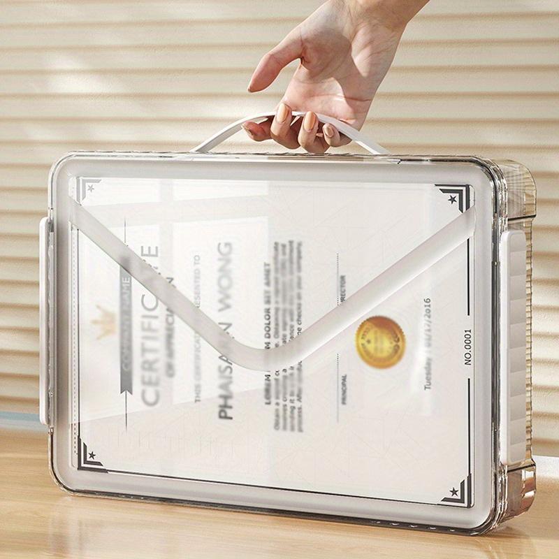 

1pc Certificate Plastic storage box with lid and handle,Multiple colors Portable transparent moisture-proof document&Exam Paper storage container. білий