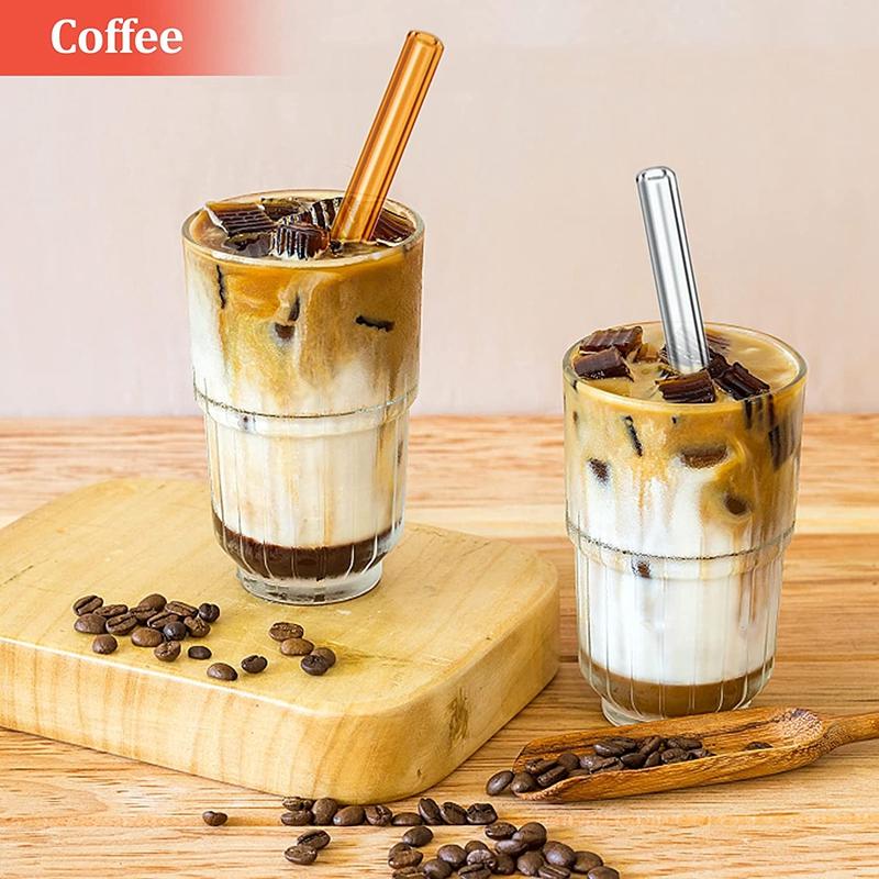 12Pcs Reusable Glass Straws Set with Cleaning Brush Colorful Glass Eco-Friendly Drinking Straws for Milkshake Smoothie Coffee