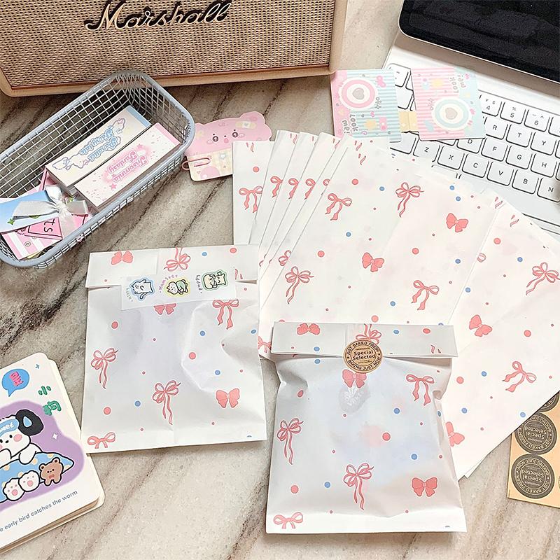 50Pcs Pink Bowknot Heart Paper Bags 12×17Cm Cute Photo Cards Jewelry Packaging For Handmade Crafts Gift Wrapping Storage Pouches