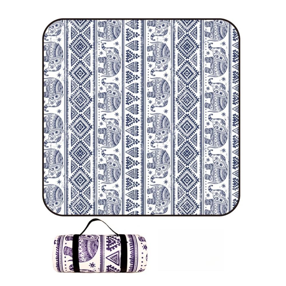 Vintage Print Picnic Blanket Waterproof Outdoor Camping Mat Carry Strap Foldable Travel Rug for Beach Park