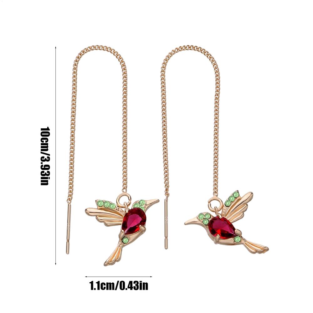 

Women Hummingbird Pull Through Threader Earrings Hummingbird Wing Pendant Necklaces alloy Light Weight Long Chain Drop Earrings червоний