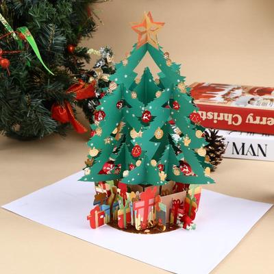 1PCS 3D Popup Christmas Tree Greeting Card Holiday Greeting Card Santa Claus Decorative Card Tabletop Display Festive Gift