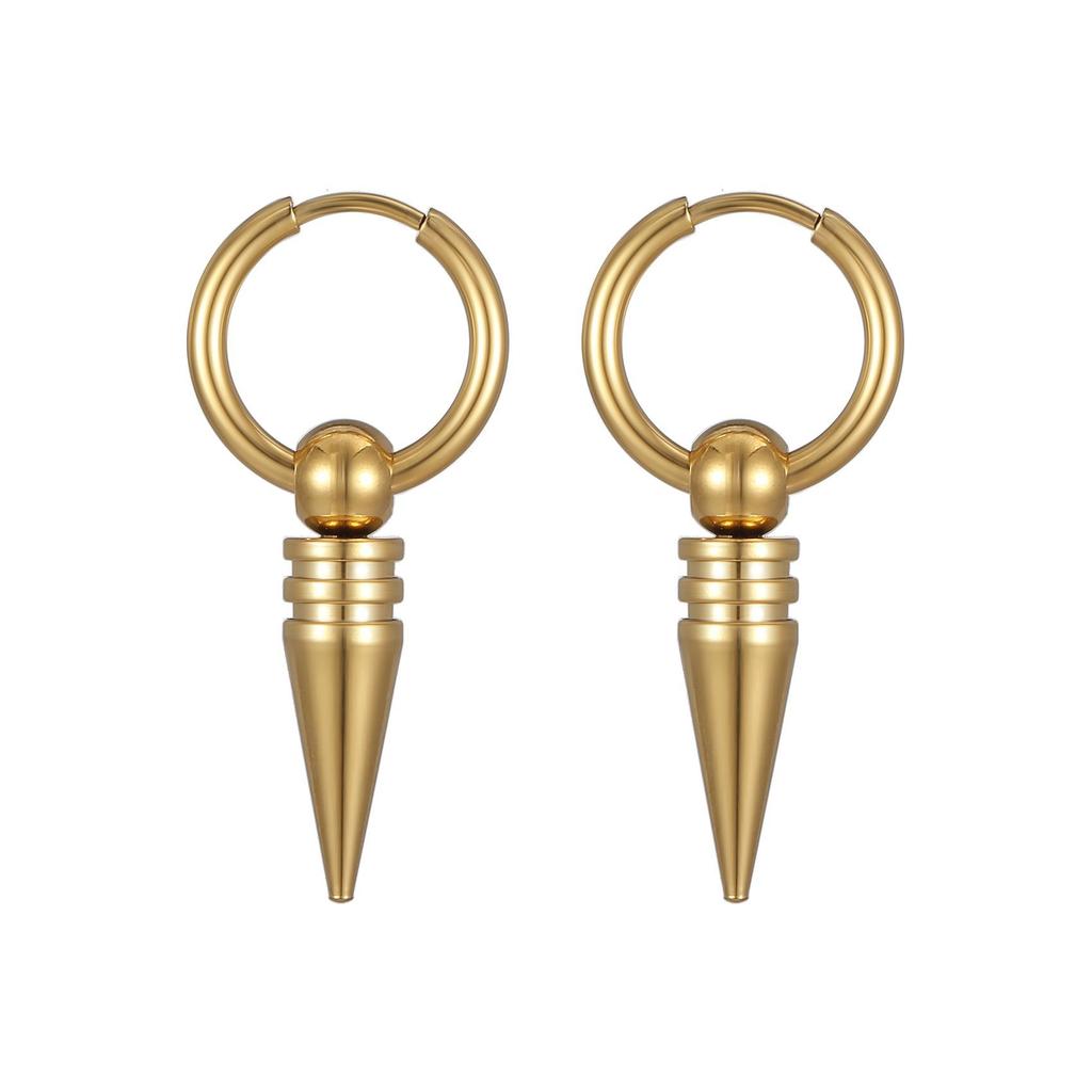 Korean Stainless Steel Round Pendant Ear Buckle Simple Unisex Black Titanium Steel Punk Pointed Cone Earrings