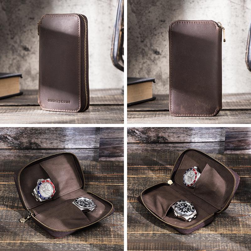 CONTACTS FAMILY Estojo de Relógio com Zíper em Couro Vintage Crazy Horse