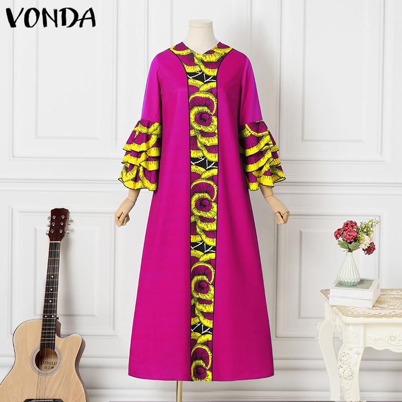 

VONDA женское длинное платье с принтом и V-образным вырезом и рукавами пагоды