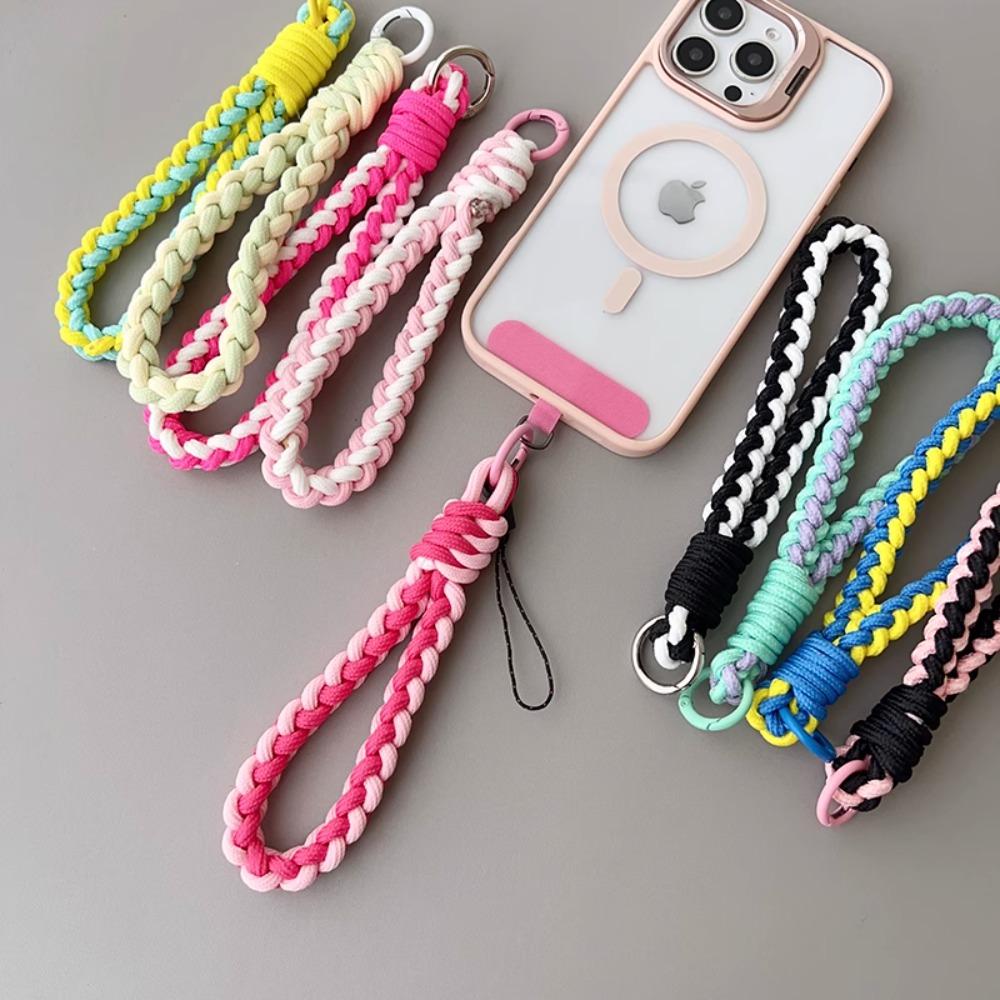 IN Korea Universal Braided Short Mobile Phone Lanyard Strap Hanging Chain Ring Cord with Patch Wrist Strap Cell Phone Detachable