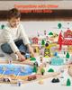 VEVOR Wooden Train Set, 39PCS, Wood Train Track with Magnetic Trains and Railway Accessories, Compatible with Major Brands, Small Town