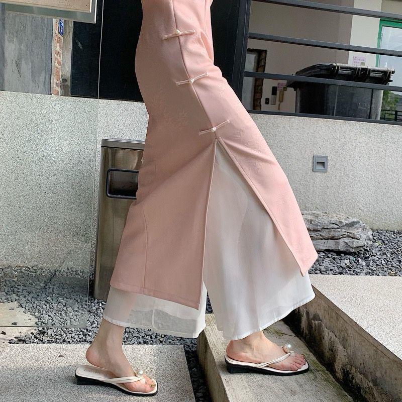 Women's High-Waisted Black Chiffon Wide-Leg Pants - Light Summer Style