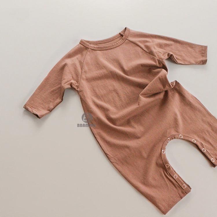 2025 Autumn Korean Baby Solid Color Long Sleeve Bodysuit Romper with Newborn Diaper Cover