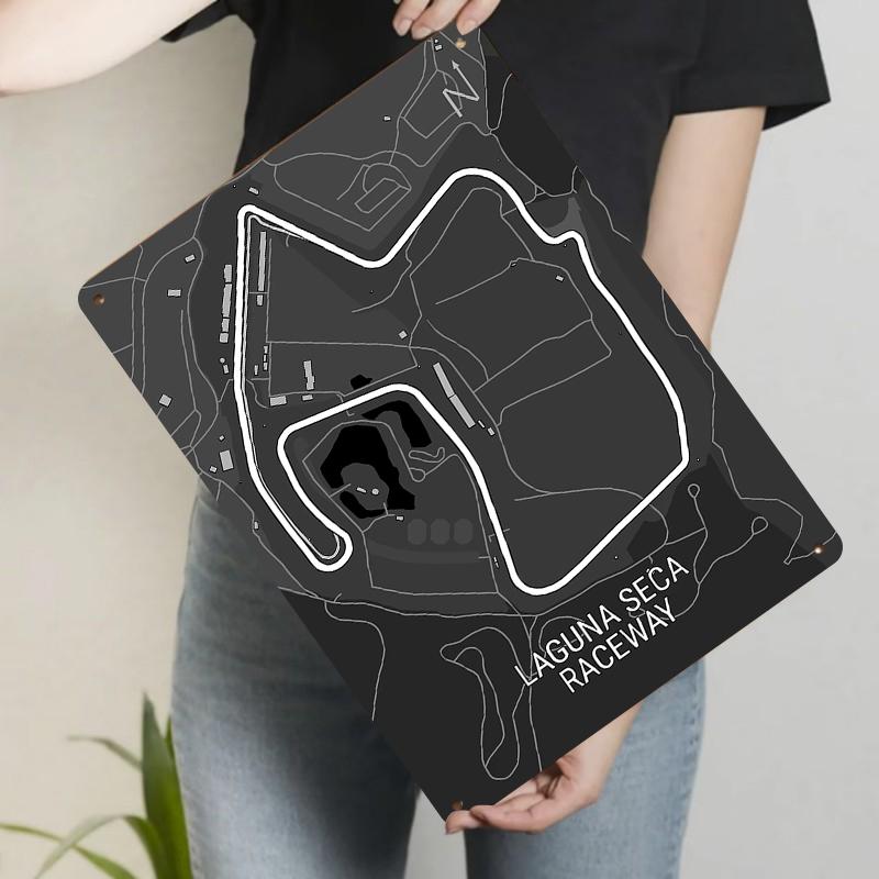 

Laguna Seca Raceway Track Map Metal Wall Art Decorative Sign for Racing Enthusiasts Home Garage Decor 20x30cm（7.8x11.8inch）