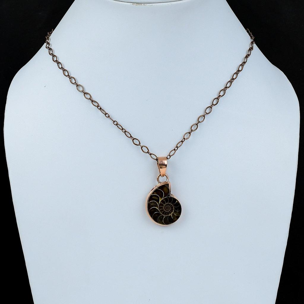 Ammonit Fossil Anhänger Kupferanhänger Höchste Qualität Edelsteinanhänger Kupferschmuck Handgefertigter Anhänger Geschenk für Freund Ammonit Fossil Schmuck