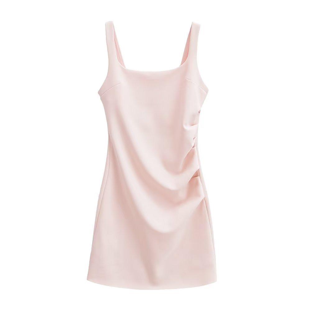 

Женское однотонное летнее платье-бодикон без рукавов с квадратным вырезом и плиссировкой M