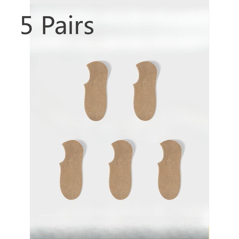 5 Pairs of Female Summer Cotton Ultra Thin Breathable Can Not Fall Off with Anti Odor Sweat Absorption Mesh Invisible Socks