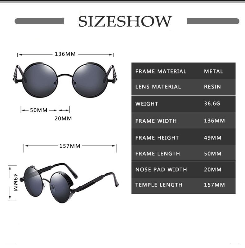 ZXWLYXGX Round Metal Sunglasses Steampunk Men Women Fashion Glasses Brand Designer Retro Vintage Sunglasses UV400
