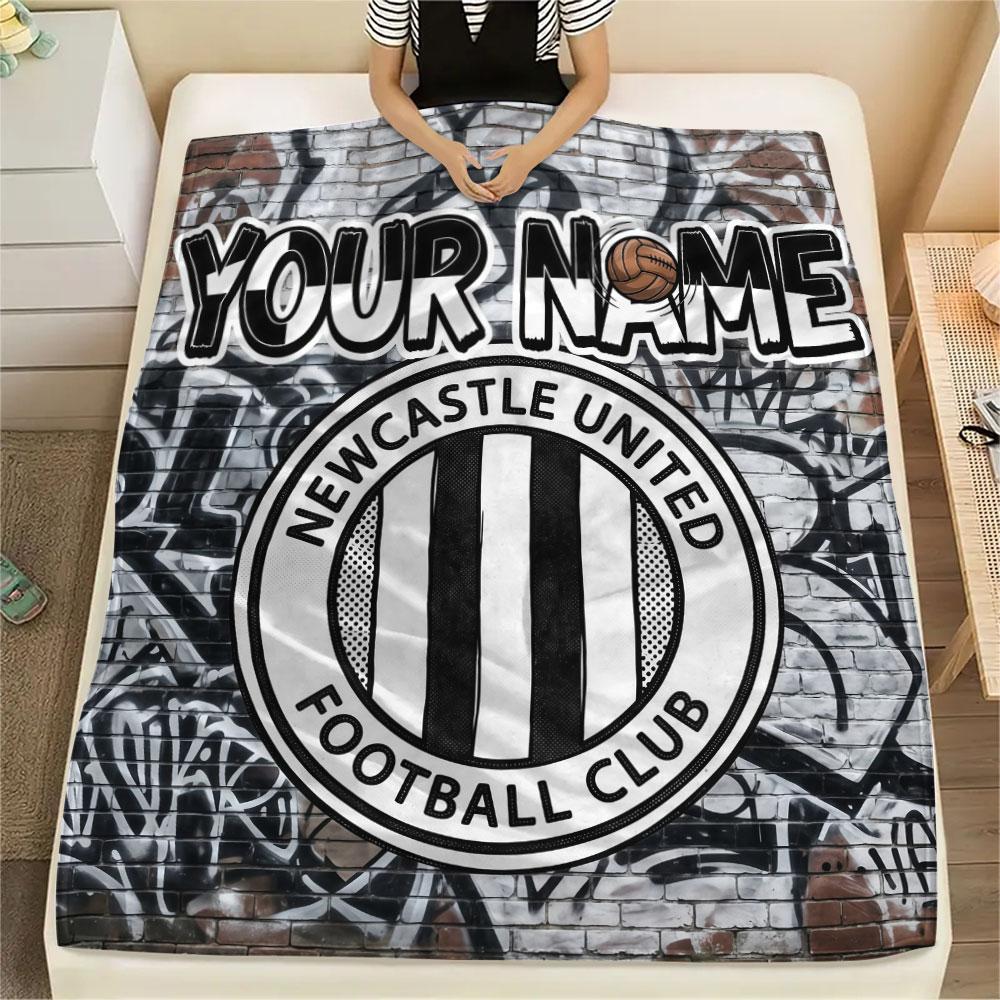 Custom Name,Newcastle United FC Printed Flannel Blanket, Soft Throw for Bedroom Sofa, Washable, Christmas Present, Great Gift.