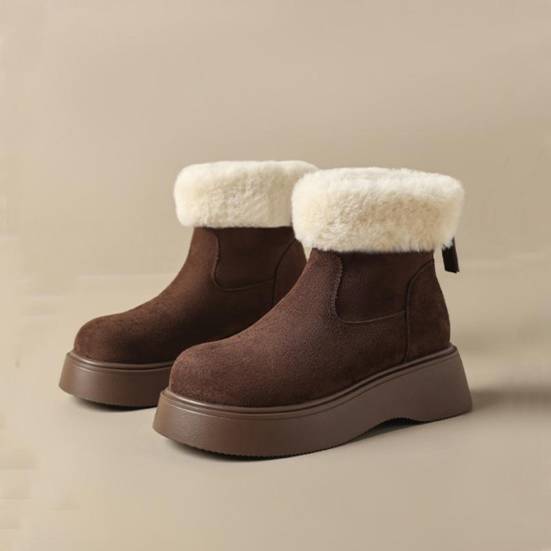 Damen Schneestiefel mit dicker Sohle 2025 neu Winter Fell integriert Kurzschaft Schnee Baumwolle gefüttert und verdickt Oberbekleidung Baumwollschuhe für Damen
