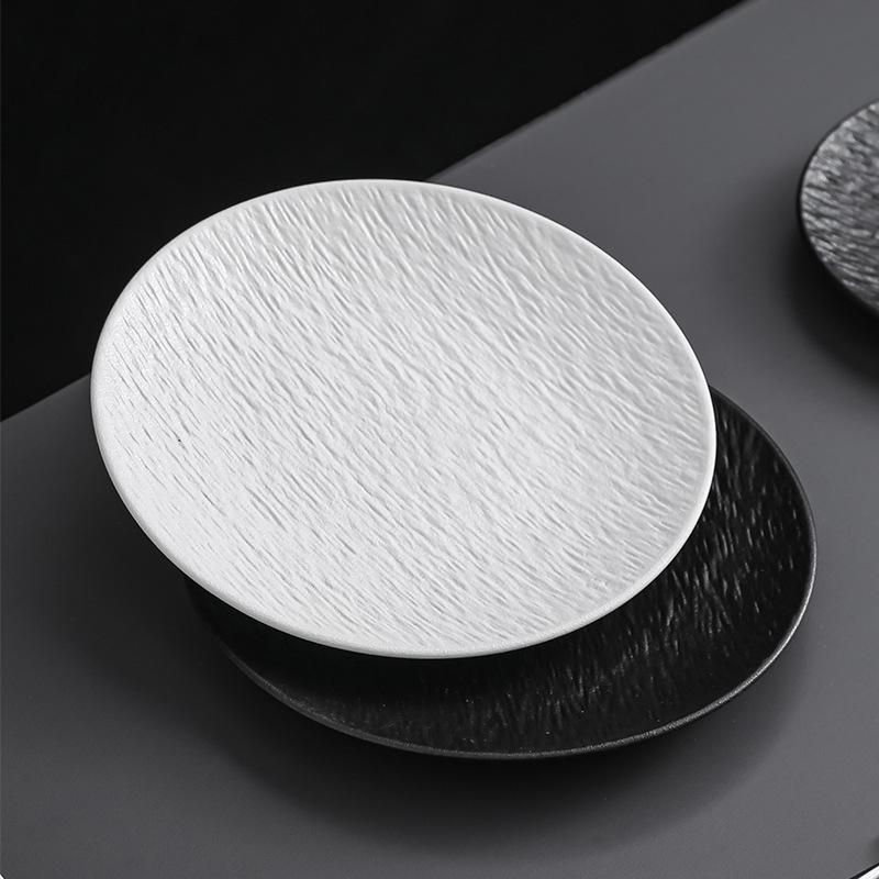 Black dish ceramic plate disc white Western restaurant tableware Barbecue grilled meat serving plate Ceramic frosted steak plate