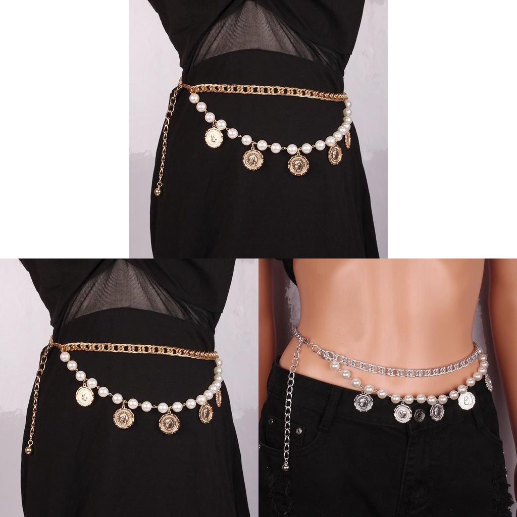 Vintage Coin Pendant Body Chain With Pearl For Unisex Fashion Accessory