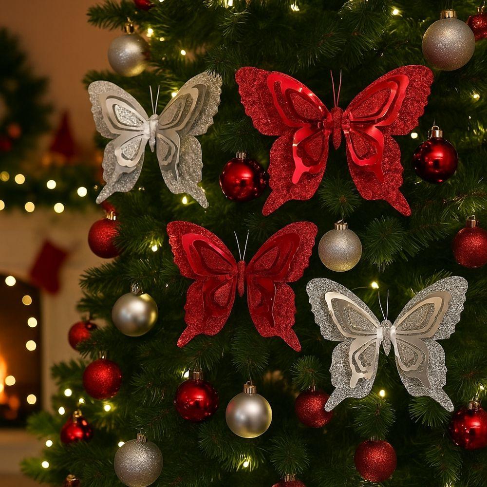 Glitter Christmas Butterfly Pendant with Clip Colorful Butterfly Hanging Decor Reusable Realistic Xmas Tree Decoration