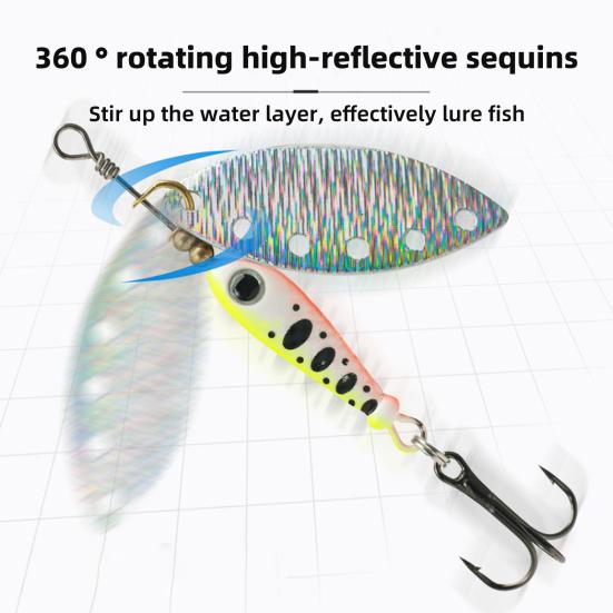 5Pcs 5.7CM/9G Fishing Lure with Spinner Blade Hook Long Casting Metal Rotating Sequin Spoon Spinnerbait Saltwater Freshwater Bass Pike Walleye