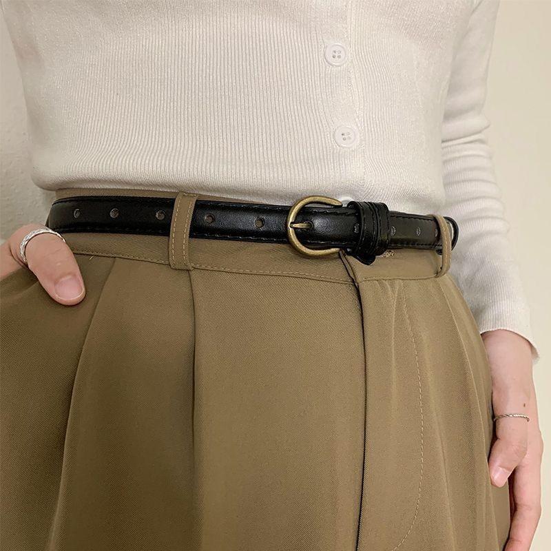 Fashionable Korean Simple Womens Dress With Decorative Clip Belt Outfits For