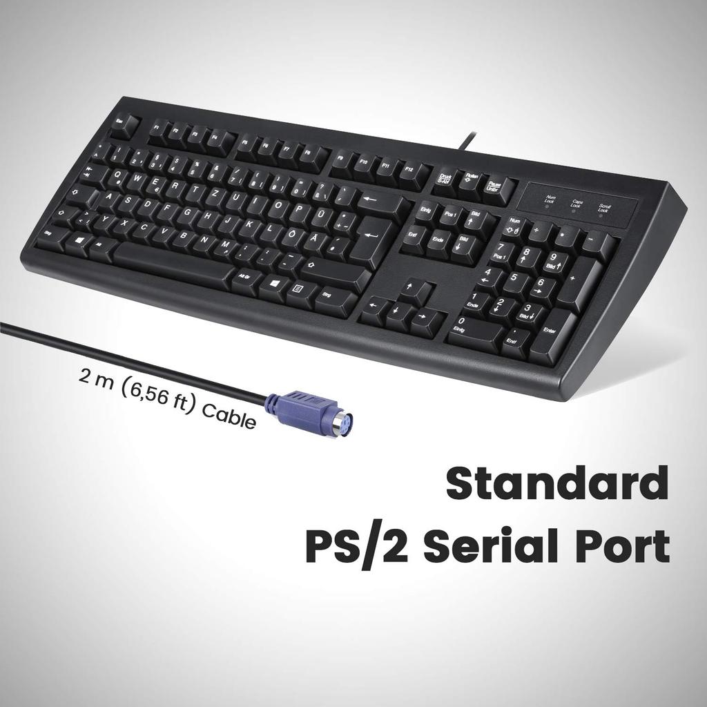 Perixx PERIBOARD-107P US PS2 Keyboard, PS2 Connection, Wired, Classic Full Key English Layout, Black [Official Warranty]
