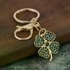 Trendy Exquisite Rhinestone Four-leaf Clover Keychain Lucky Luxury Metal Keyring For Women Bag Charms Key Holder Pendant