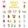 50 Macaron Cones Ice Cream Popsicles Cartoon Graffiti Stickers Easy Tear Small Handles Stickers Diary Decoration