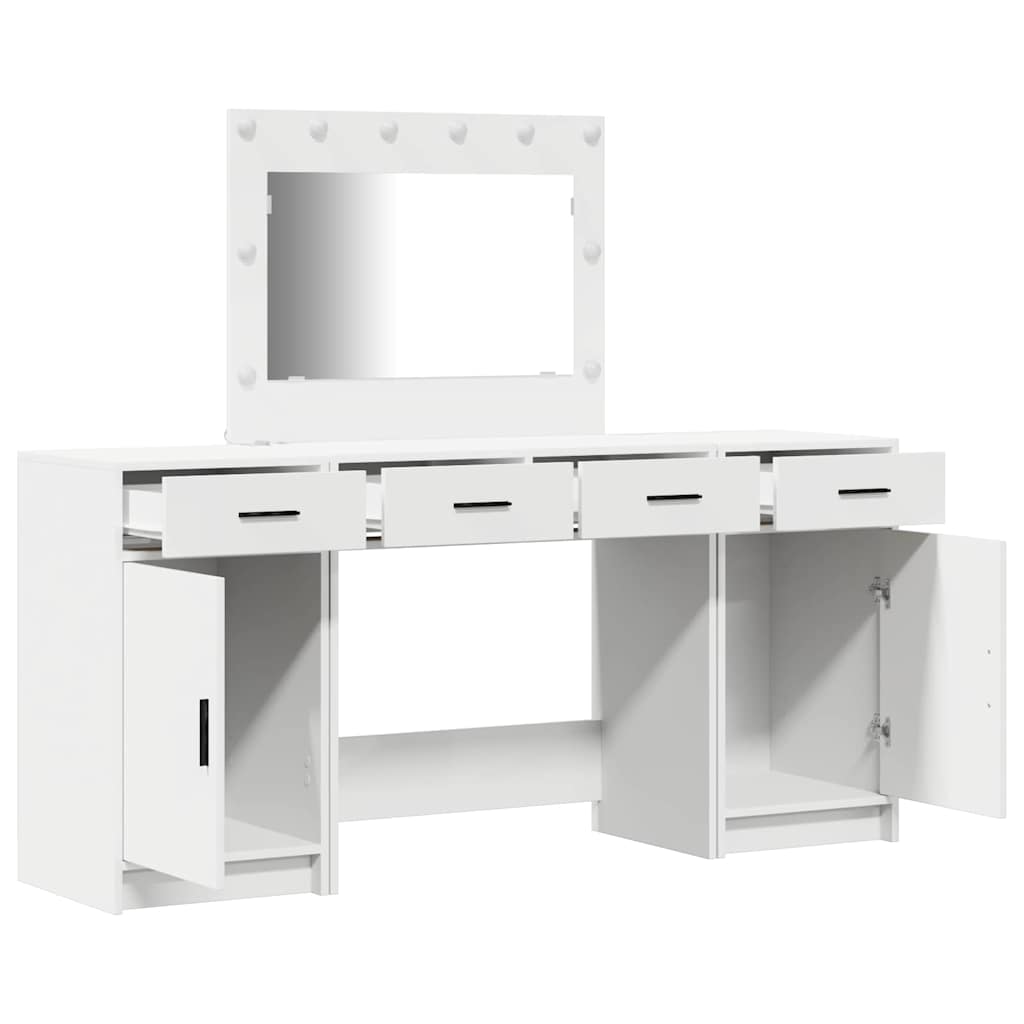 Makeup Table with Mirror Lighting 3 pcs White Wood Based Material