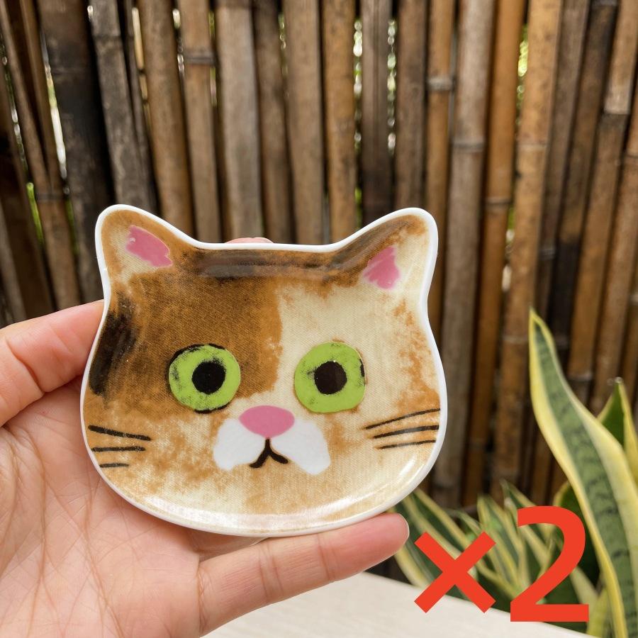 2PC Mini Serving Dishes Adorable Snack Plates Perfect Housewarming Gift Ceramic Cartoon Cat Head Kitchen Spoon Holder Cute