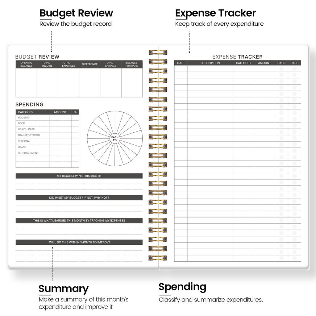 1PC A5 Budget Planner Book with Pastel Rainbow Design, Monthly Expense Tracker, Spiral Binding, Thick No-Bleed Pages