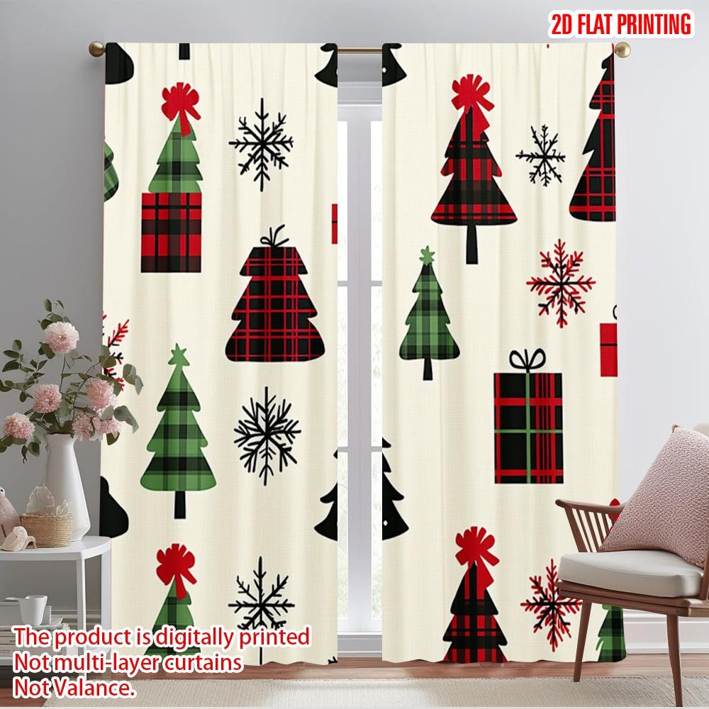 

2pcs,2D plane printing Print Curtains Buffalo Plaid Christmas Trees Snowflakes_b Durable 100% Polyester Fabric (without rod) All 52.50×116.00 CM 2pcs