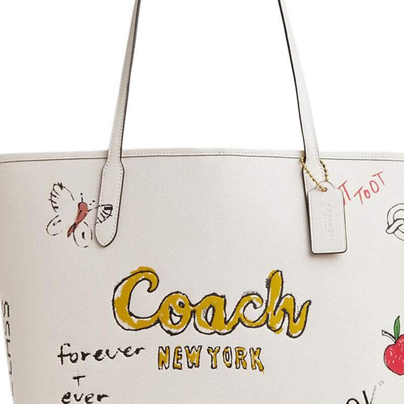 Coach City 33 Sketch Print Logo Leather Tote Bag Women Tote Bags Chalk-White CAK18-IMCAH