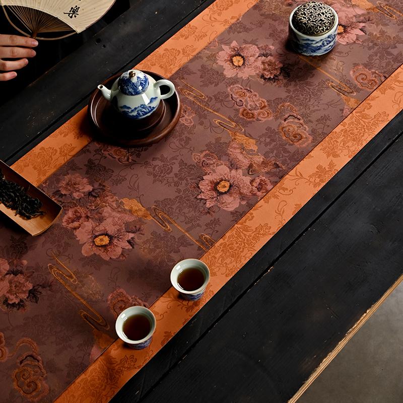 Tea Mat Waterproof and Non-slip Tea Mat Light Luxury High-end Handmade Zen Table Flag New Chinese Table Fabric Tea Flag