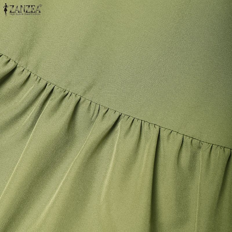 ZANZEA Women Casual V-Neck Solid Color Long Sleeve Dress