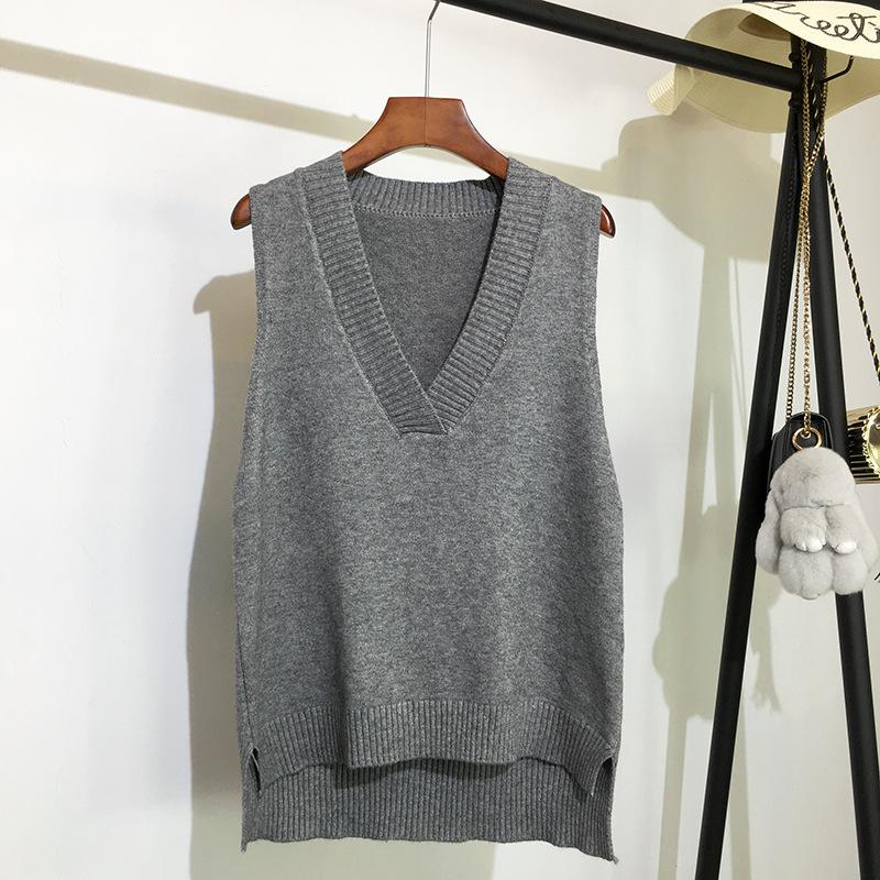 Solid Color Simple Loose Vest Vest Vest Vest Sweater Women's V-neck Pullover Stacked Knitted Vest Women